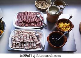 sortimento, de, gelado, carne