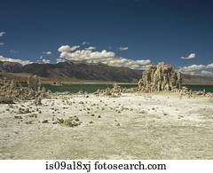 View of tufa towers and distant mountains at Mono Lake Tufa State Natural Reserve, Mono County, California, USA