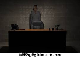 Businesswoman and chalk marks on wall