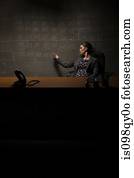 Businesswoman and chalk marks on wall