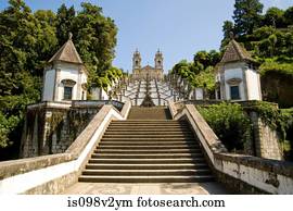 escadaria, para, bom, jesus, faça, monte, santuário, braga, portugal
