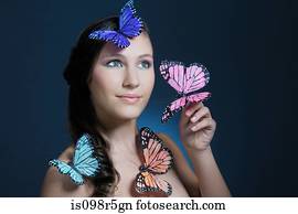 menina, com, borboletas