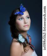 menina, com, borboletas