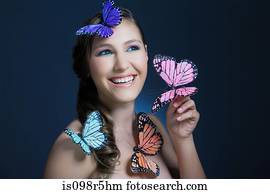 menina, com, borboletas