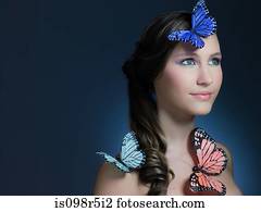 menina, com, borboletas