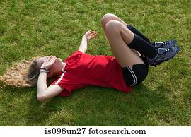 menina, jogador futebol, com, ferimento