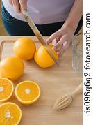 mulher, corte, laranjas