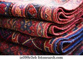 rugs, stacked, do, market stall