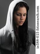 Young woman wearing hooded top