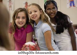 meninas, com, vulcão, modelo, em, sala aula