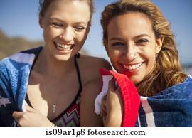 namoradas, férias, em, praia