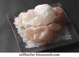 Pink and white salt crystals