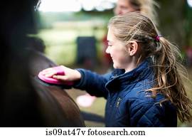 menina, cavalo cavaleiro, aparência, cavalo