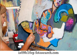 artista, quadro, artwork, ligado, lona