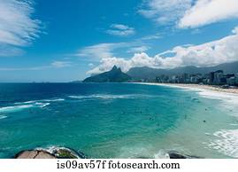 Ocean waves lapping the coastline, Ipanema Beach, Rio de Janeiro, Brazil