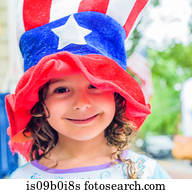 retrato, de, cute, menina, desgastar, estrelas listras, chapéu, ligado, dia independência