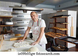 retrato, de, padeiro, em, panificadora