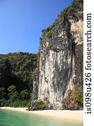 Beach and limestone outcrop, hong island, thailand