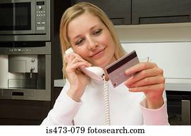 mulher, banco telefone