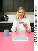 mulher, banco telefone