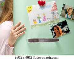 fotografias, e, desenho, ligado, refrigerador, porta