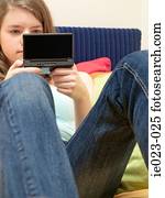 Girl playing computer game