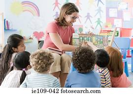 um, professor, com, crianças