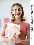 um, professor, segurando, livros