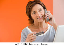 um, mulher, banco telefone