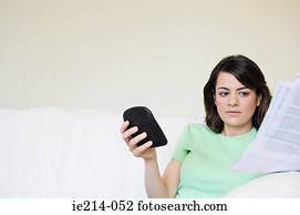 婦女, 由于, 賬單, 以及, 計算器