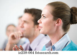 businesspeople, تحدث, إلى داخل, أداة تعريف إنجليزية غير معروفة, الاجتماع