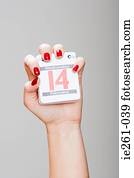 mulher segura, calendário, ligado, dia dos namorados