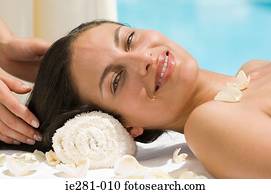 um, mulher, tendo, um, saúde beleza, tratamento