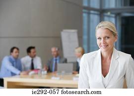 femininas, gerente, com, equipe