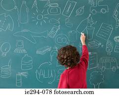 menino, desenho, ligado, um, quadro-negro