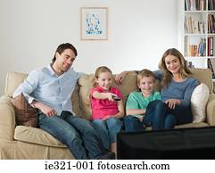 een, gezin, het schouwen tv