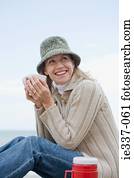 mulher, com, um, bebida quente