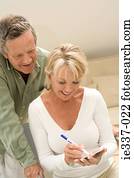 Woman writing a note