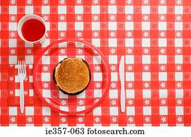 Elevated view of a hamburger