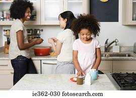 um, menina, fingir, cozinhar