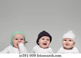 bebês, em, chapéus