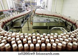 bottled, bebidas, sendo, feito, em, um, fábrica