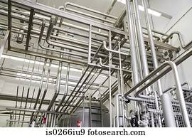 industrial, tubagem, em, um, fábrica