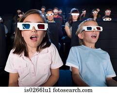 crianças, observar, um, 3d, filme