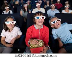 crianças, observar, um, 3d, filme