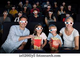 um, cinema, audiência, observar, um, 3d, filme