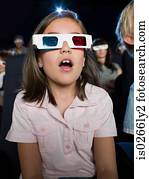 um, menina, observar, um, 3d, filme