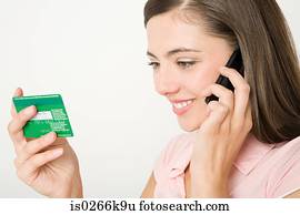 mulher, banco telefone