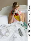 um, mulher, cama, com, um, gelado