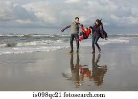 família, por, a, mar